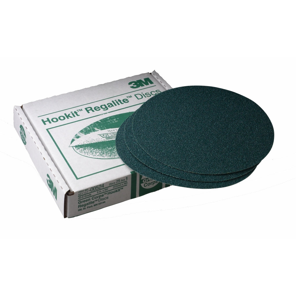3M 00524 Green Corps Hookit Regalite Disc, 8 in, 40E