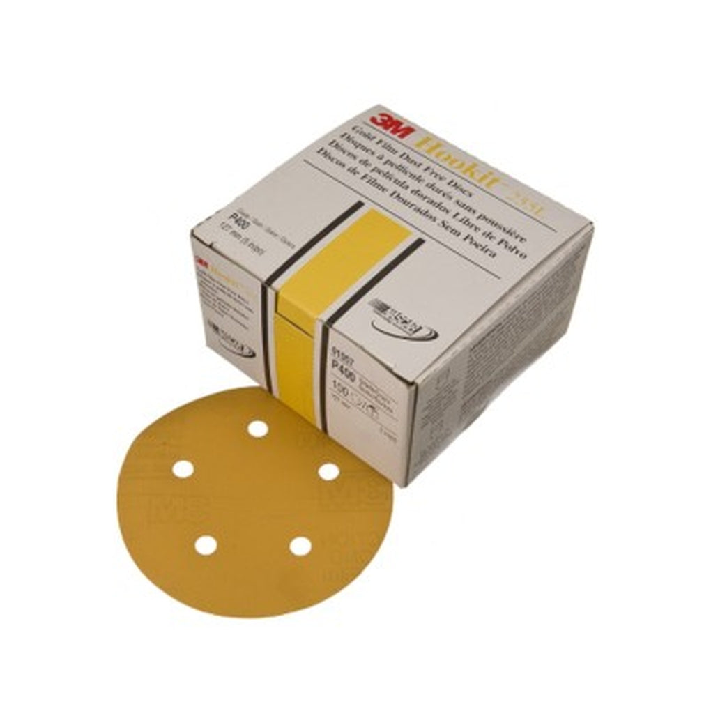 3M 01057 Hookit Gold Film Dust Free Disc 255L, 5 in x NH 5 Holes P400, 100/Box 60440257024