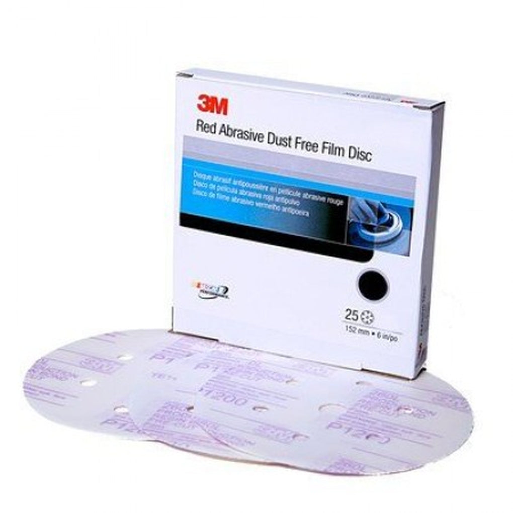 3M 01135 Red Abrasive Finishing Film Hookit Disc Dust Free, 6 in, P1000, 25/box 60455037758
