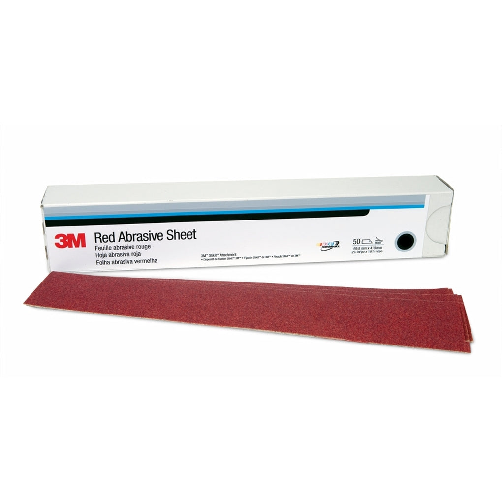 3M 01180 Red Abrasive Hookit Sheet, 2-3/4 in x 16-1/2 in, P150