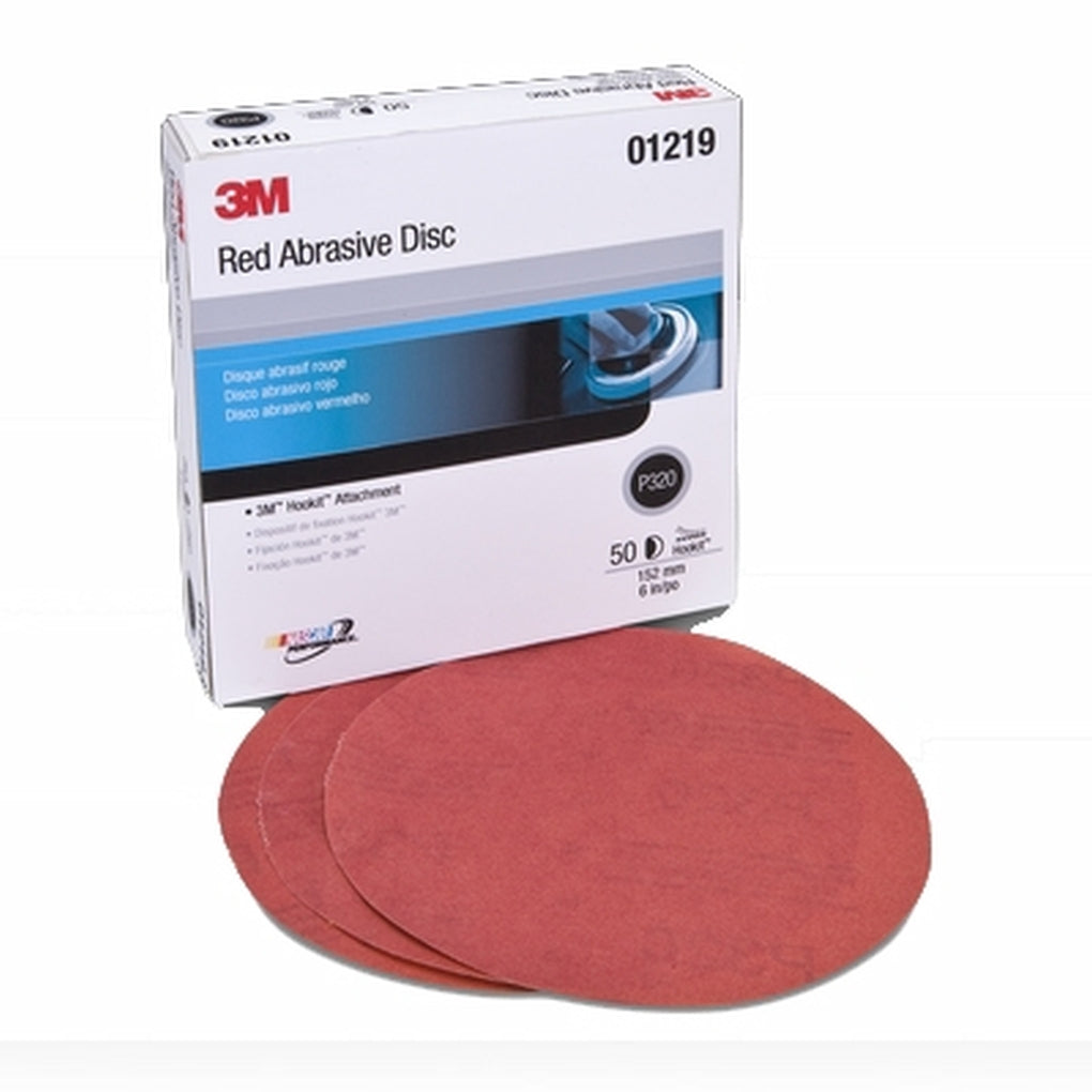 3M 01219 Red Abrasive Hookit Disc, 6 inch, P320