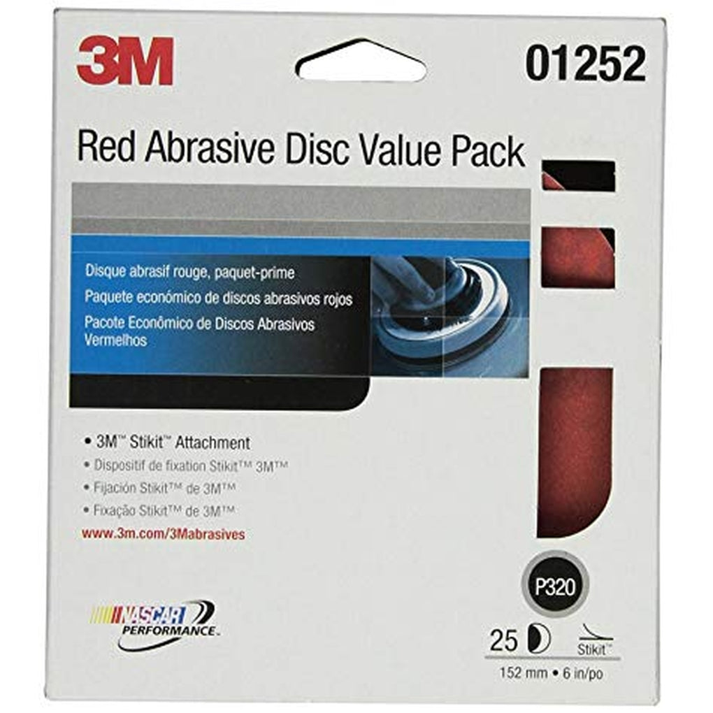 3M 01252 Red Abrasive Stikit Disc Value Pack, 6 inch, P320