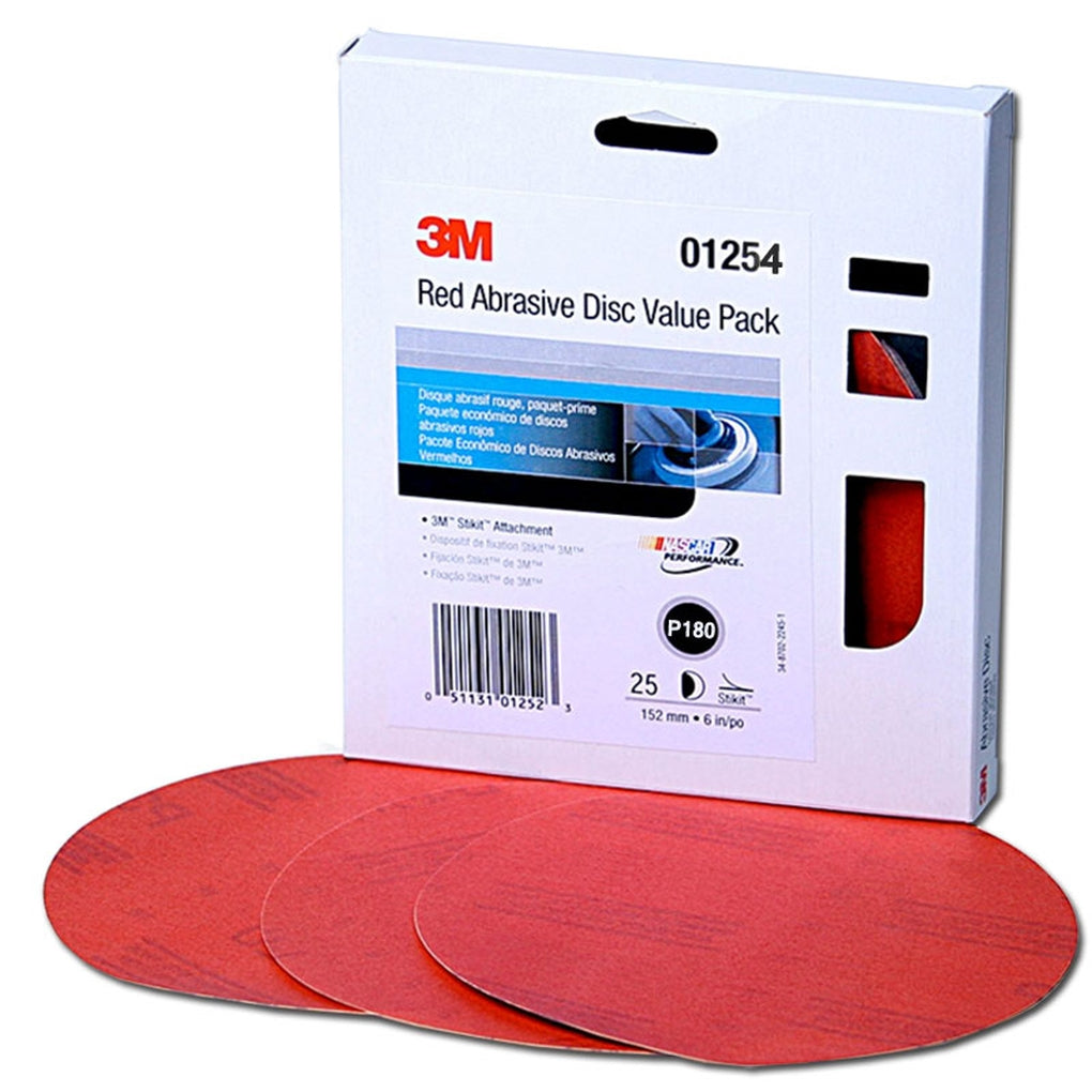 3M 01254 Red Abrasive Stikit Disc Value Pack, 6 inch, P180