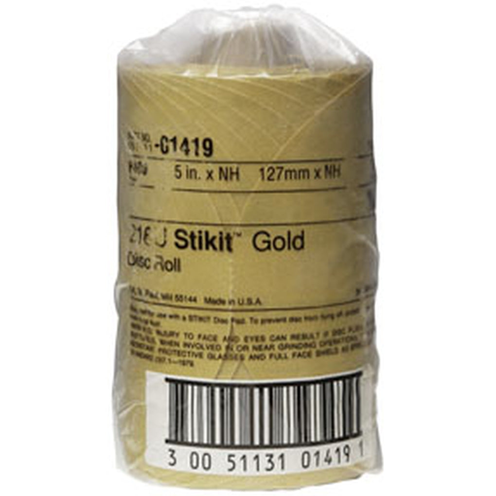 3M 01419 Stikit Gold Paper Disc Roll, 216U, 5 in x NH Die 500X P400 A-weight