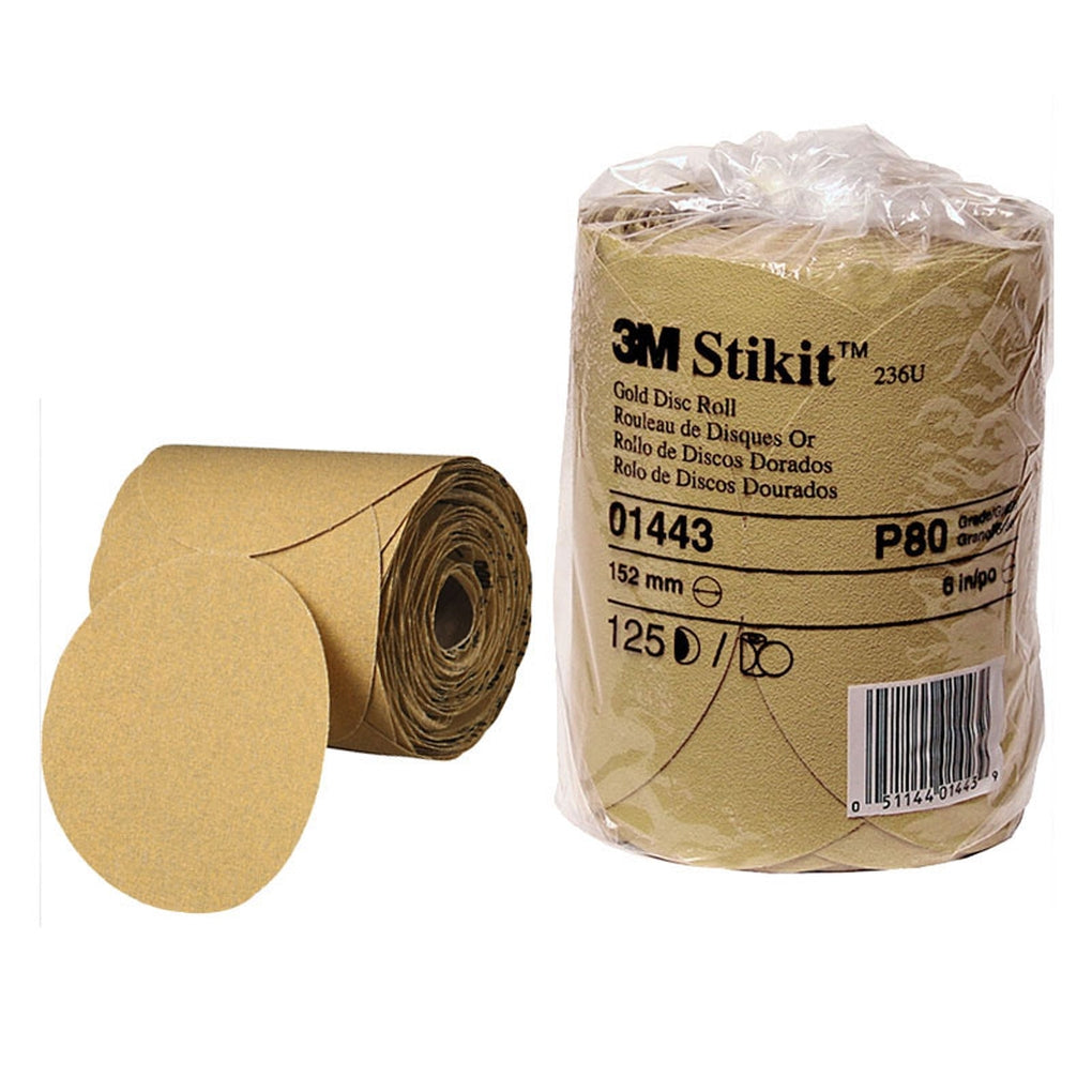 3M 01443 Stikit Gold Disc Roll, 6 inch, P80 grit, 125 per Roll