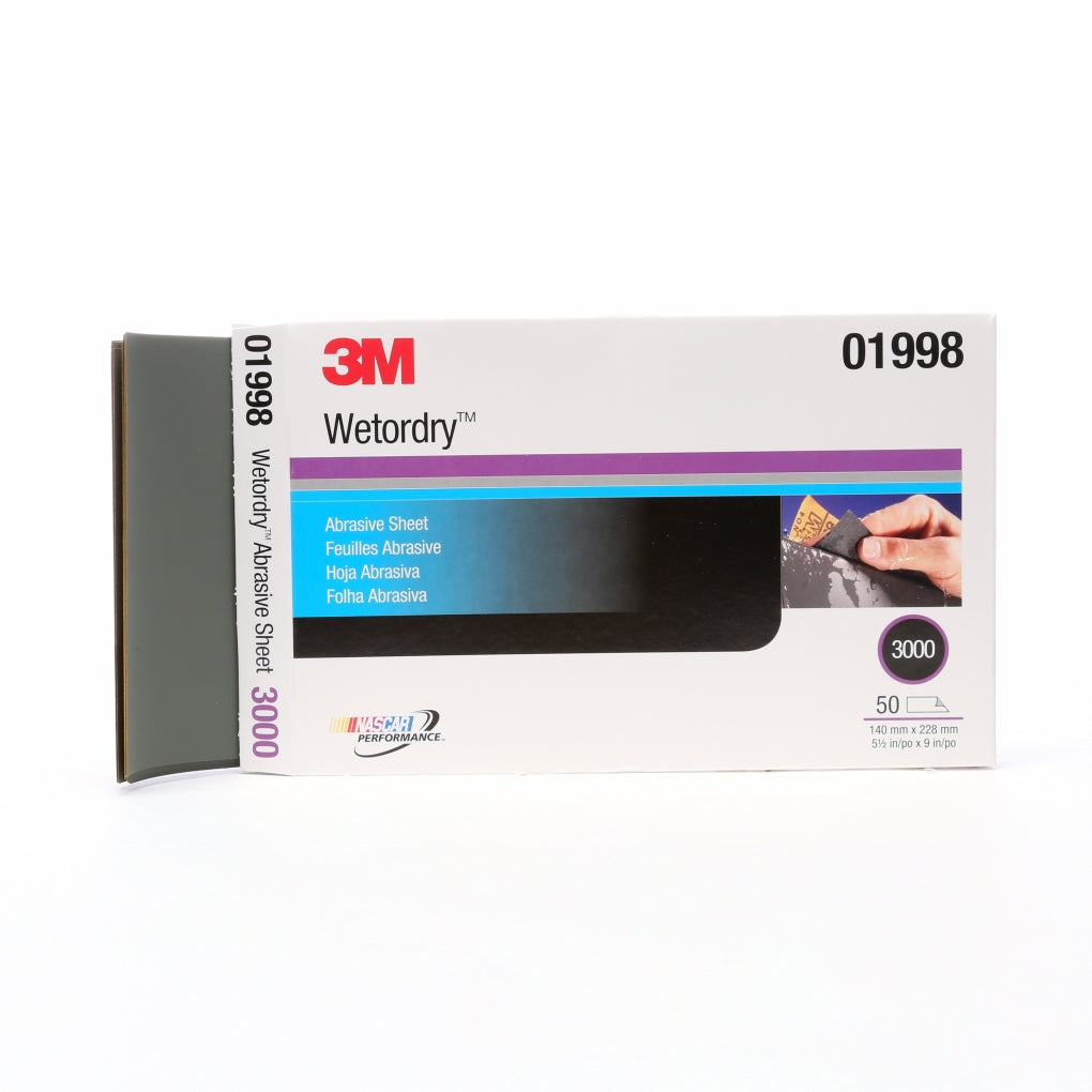 3M 01998 Wetordry Abrasive Sheet, 5-1/2 x 9 in, 3000, 50/sheets 60455067821