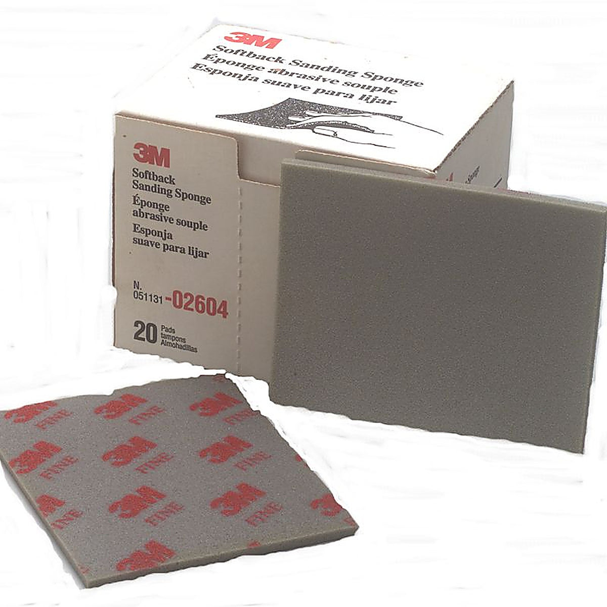 3M 02604 Softback Sanding Sponge, 4 1/2 in x 5 1/2 in, Fine