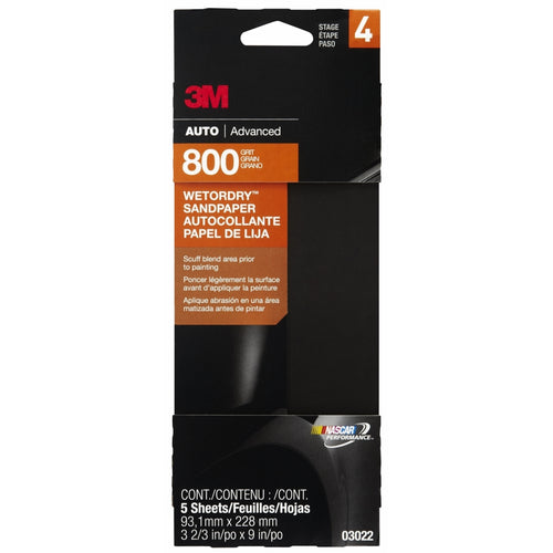 3M 03022 Wetordry Sandpaper, 3-2/3 in x 9 in, 800 grit, 5/sheets
