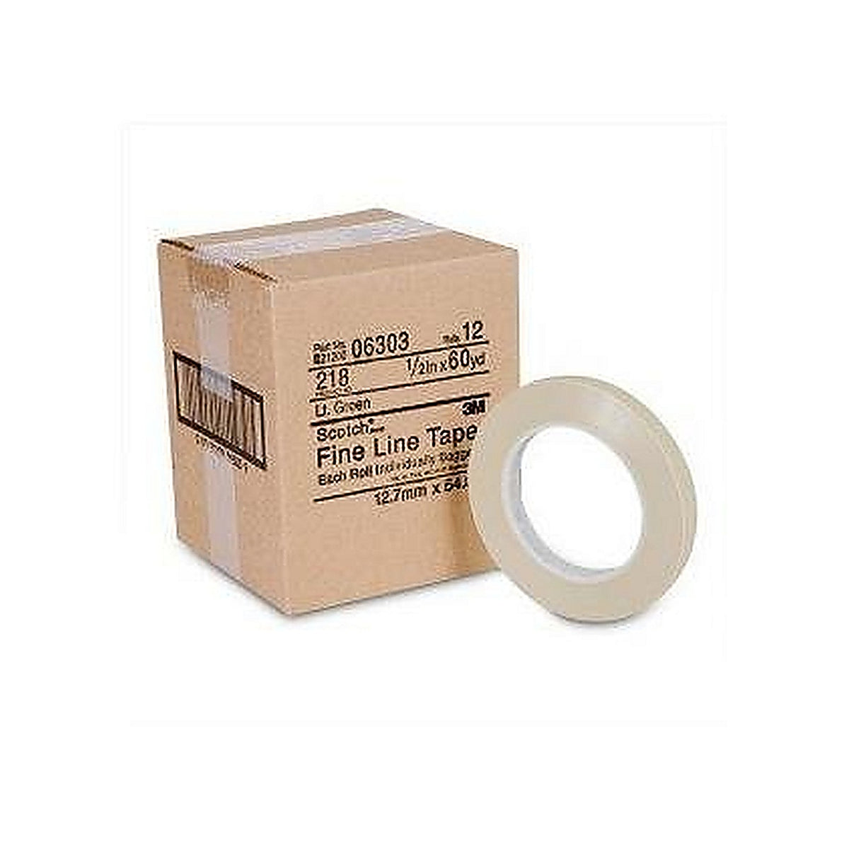 3M 06303 Scotch Fine Line Tape, 06303, 218 Green, 1/2 in x 60 yd 4.7 mil, Boxed