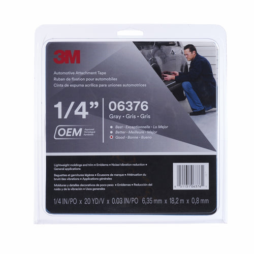3M 06376 Automotive Attachment Tape, Gray, 1/4 in x 20 yd, 30 mil