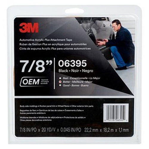 3M 06395 Automotive Acrylic Plus Attachment Tape, Black, 7/8 in x 10 yd, 60 mil