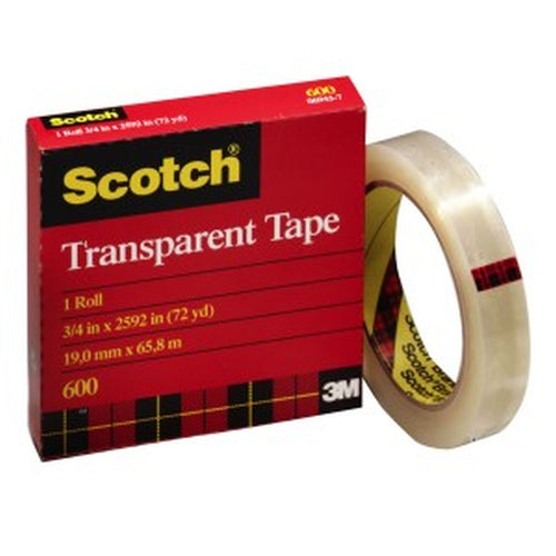 3M 06943 Scotch Premium Transparent Film Tape 600 Clear, 3/4 in x 72 yd, 06943