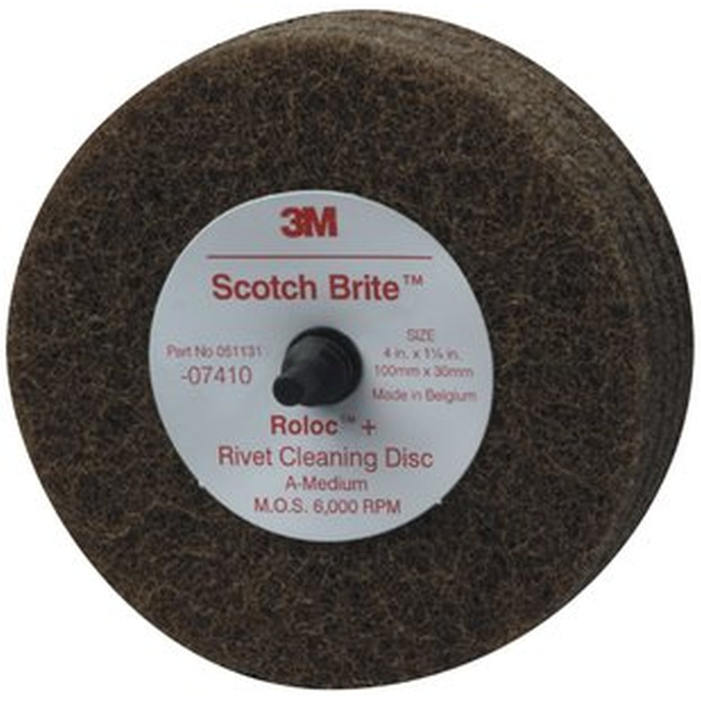 3M 07410 Scotch-Brite Rivet Cleaning Disc, 4 inch x 1 1/4 inch, Medium