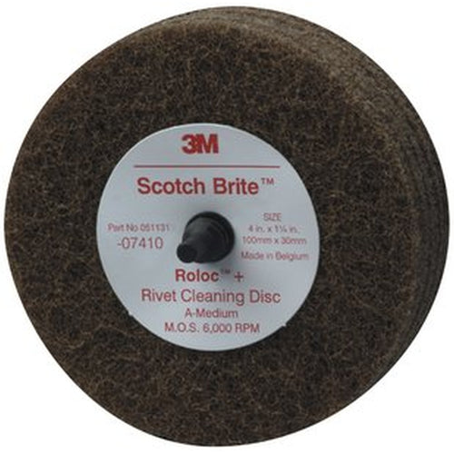 3M 07410 Scotch-Brite Rivet Cleaning Disc, 4 inch x 1 1/4 inch, Medium