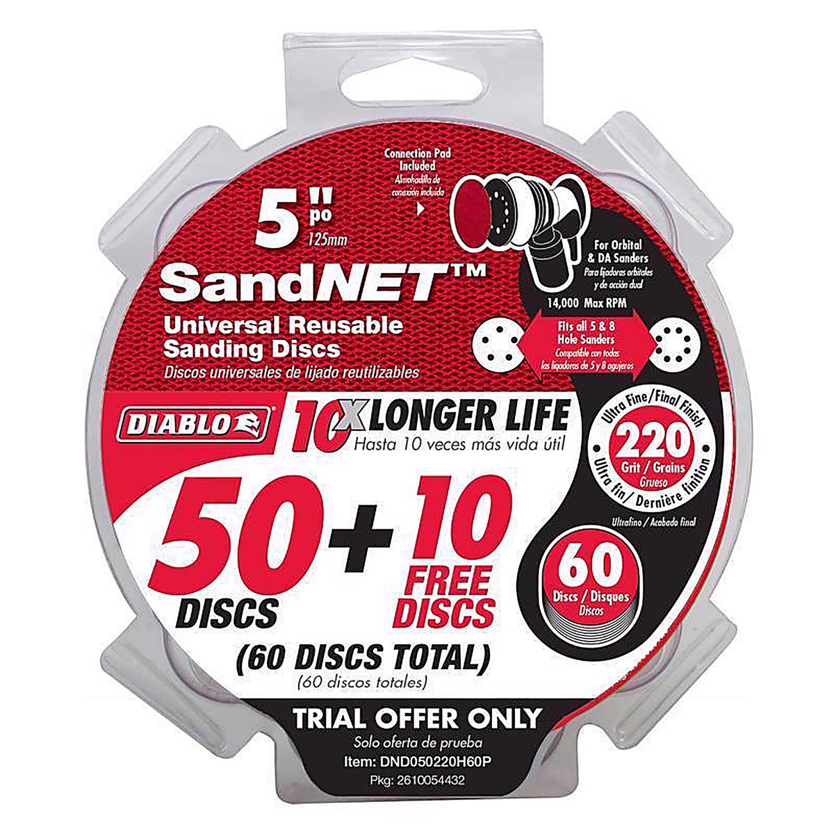 Diablo DND050220H60P SandNet 5 in. L X 5 in. W 220 Grit Aluminum Oxide Sanding Disc 60 pk