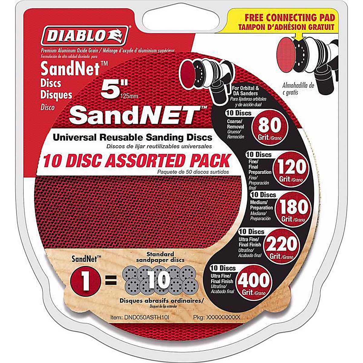 Diablo DND050ASTH10I SandNet 5 in. L X 5 in. W Assorted Grit Ceramic Blend Sanding Disc 10 pk