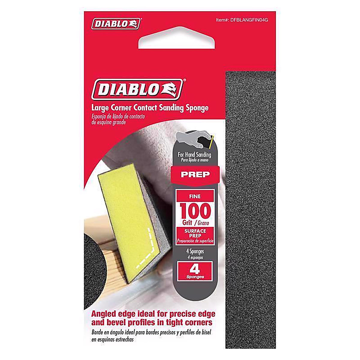 Diablo DFBLANGFIN04G 5 in. L X 3 in. W X 1 in. T 100 Grit Fine Angled Sanding Sponge