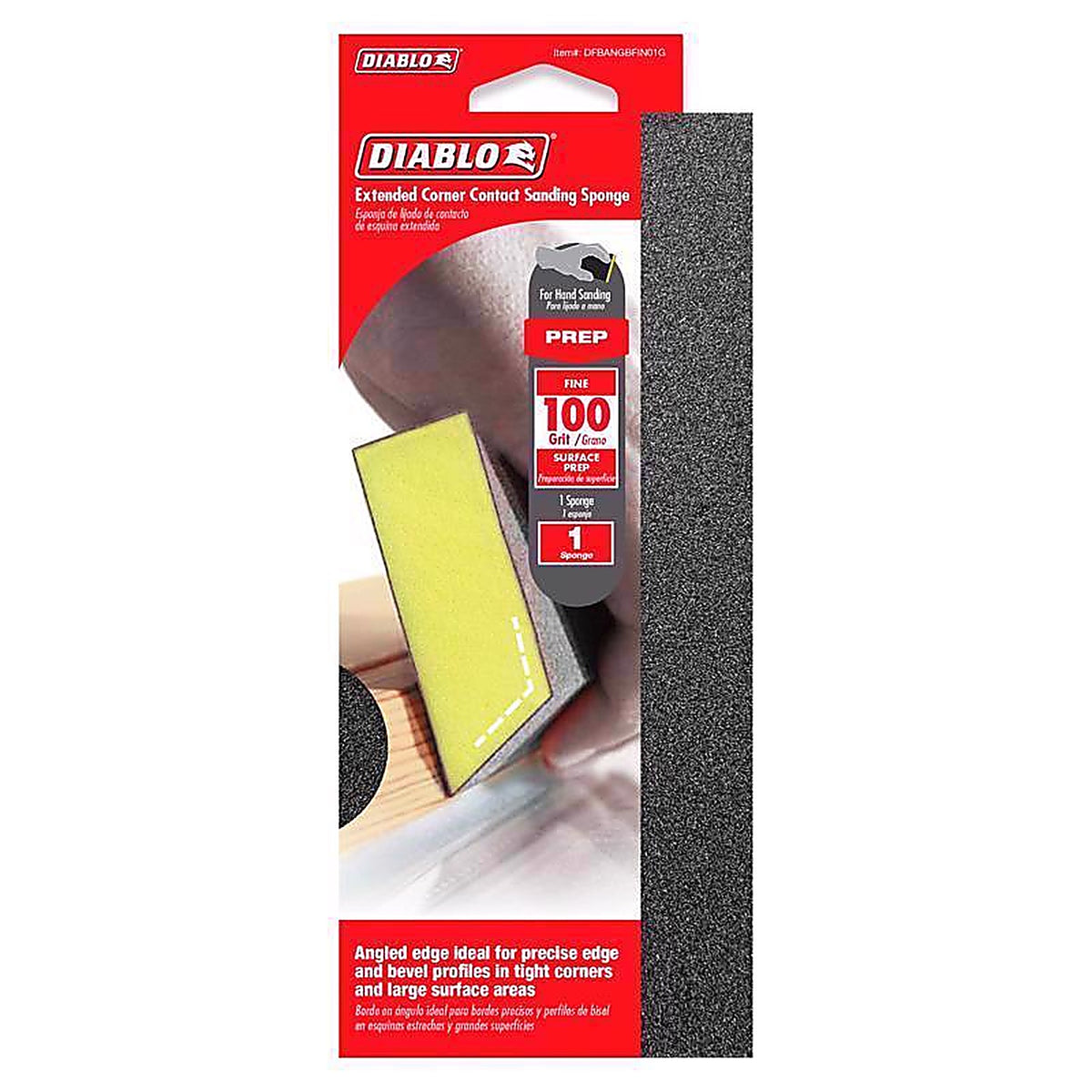 Diablo DFBANGBFIN01G 8 in. L X 3 in. W X 1 in. T 100 Grit Fine Angled Sanding Sponge