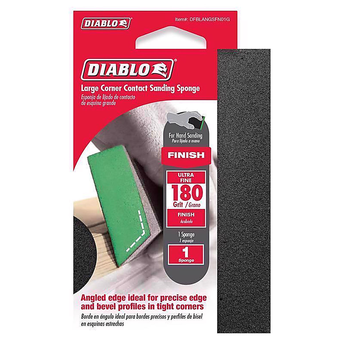 Diablo DFBLANGSFN01G 5 in. L X 3 in. W X 1 in. T 180 Grit Ultra Fine Angled Sanding Sponge