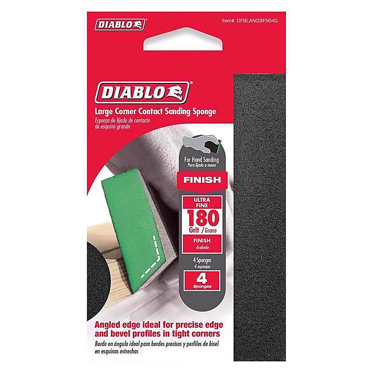 Diablo DFBLANGSFN04G 5 in. L X 3 in. W X 1 in. T 180 Grit Ultra Fine Angled Corner Sanding Sponge