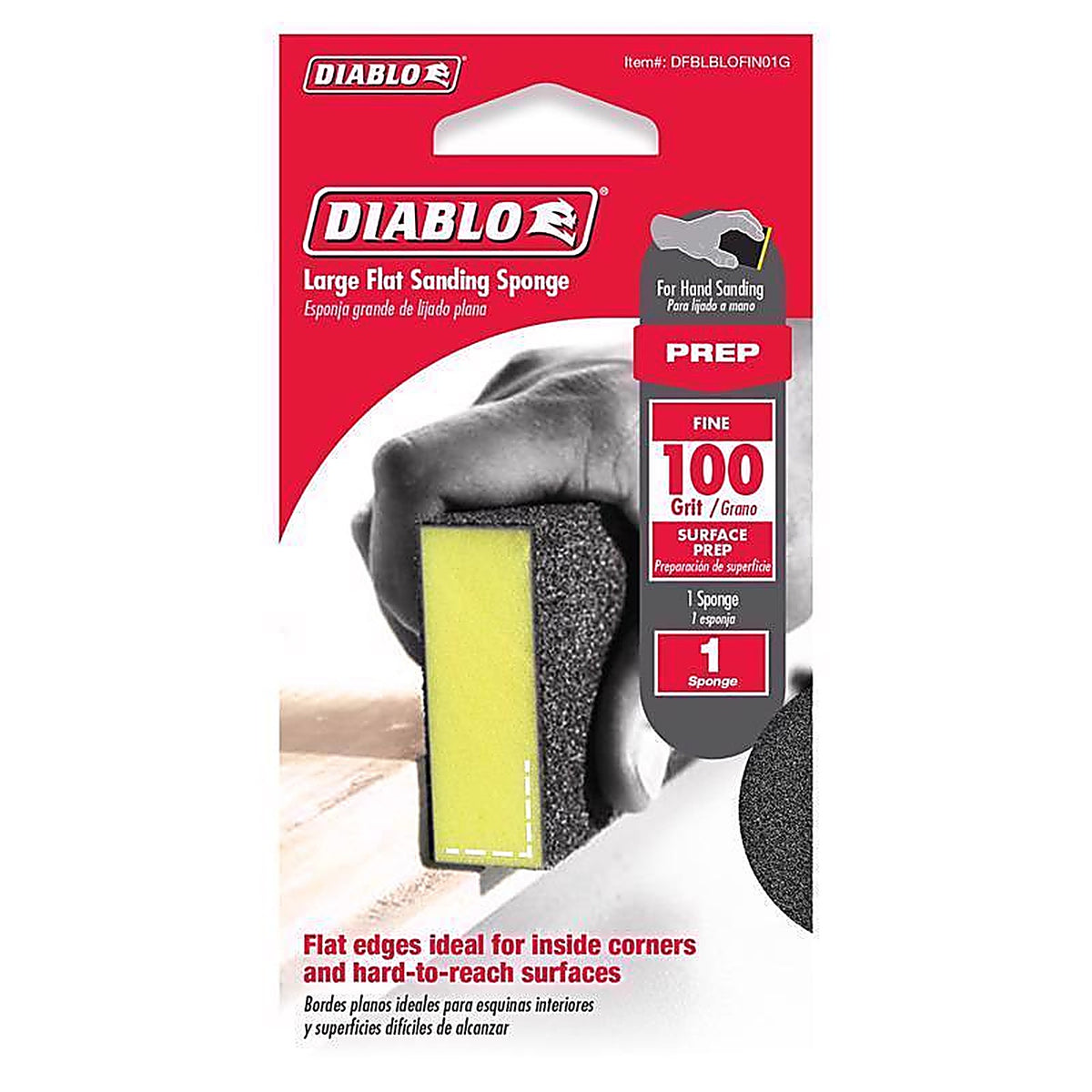 Diablo DFBLBLOFIN01G 5 in. L X 3 in. W X 1 in. T 100 Grit Fine Flat Surface Sanding Sponge