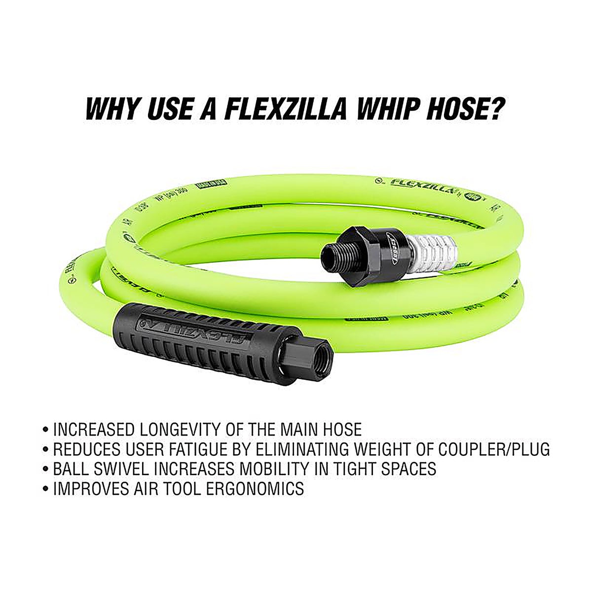 Flexzilla HFZ3806YW2B 6 ft. L x 3/8 in. Dia. Hybrid Polymer Air Hose 300 psi Zilla Green