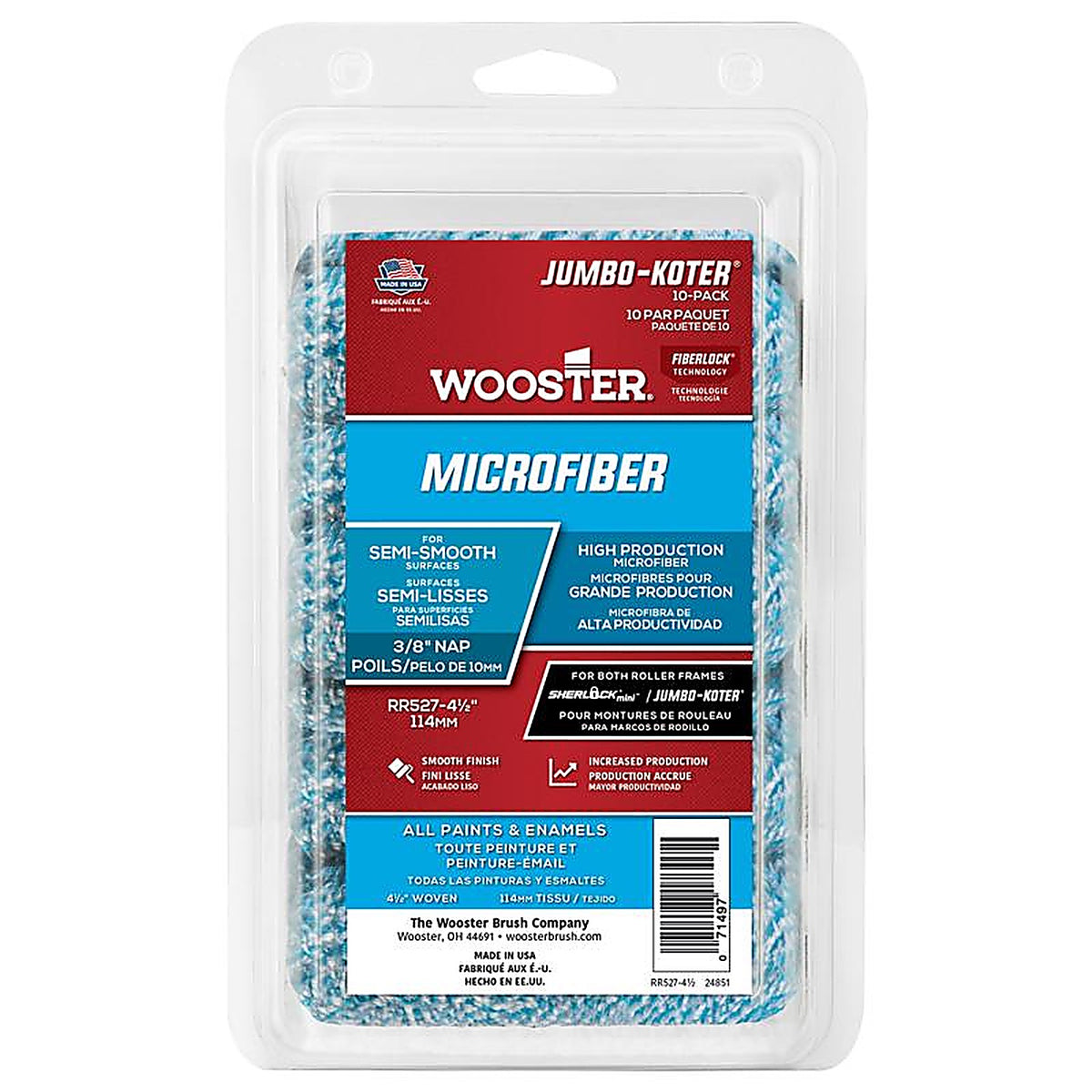 Wooster RR527-41/2 Jumbo Koter Microfiber 4.5 in. W x 3/8 in. Mini Paint Roller Cover 10/Pack