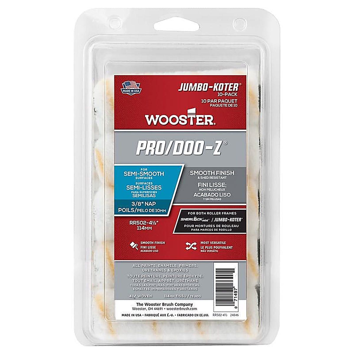 Wooster RR502-41/2 Jumbo-Koter Fabric 4.5 in. W x 3/8 in. Mini Paint Roller Cover 10/Pack