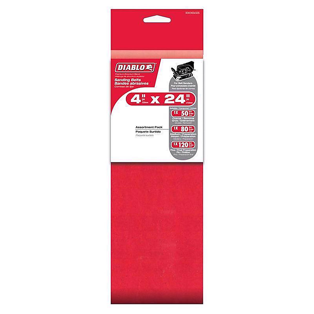 Diablo DCB424ASTS03G 24 in. L X 4 in. W Assorted Grit Zirconium Oxide Sanding Belt 3 pk