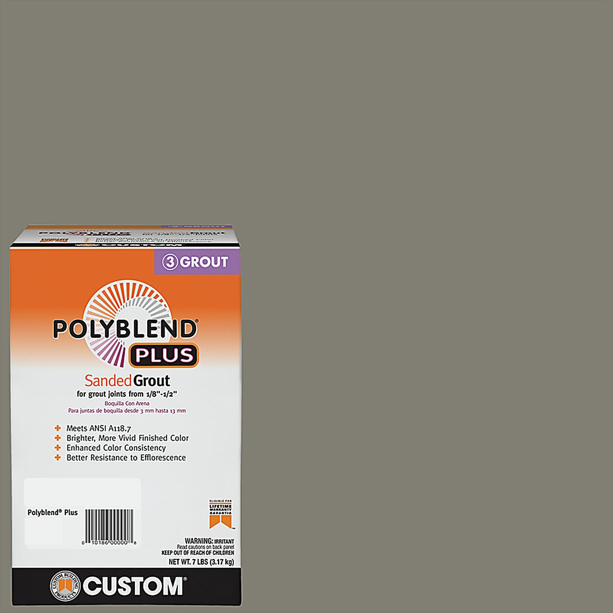 Custom Building Products PBPG097-4 Polyblend Plus Indoor and Outdoor Natural Gray Sanded Grout 7 lb