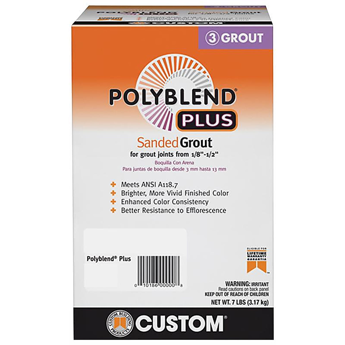 Custom Building Products PBPG6407-4 Polyblend Plus Indoor and Outdoor Arctic White Sanded Grout 7 lb