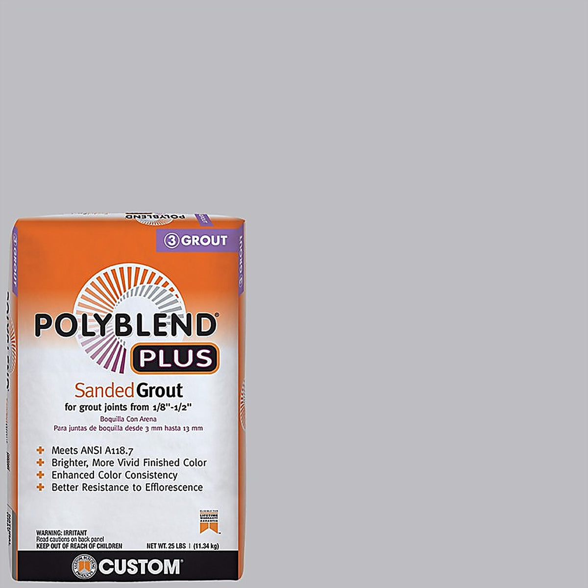 Custom Building Products PBPG11525 Polyblend Plus Indoor and Outdoor Platinum Sanded Grout 25 lb