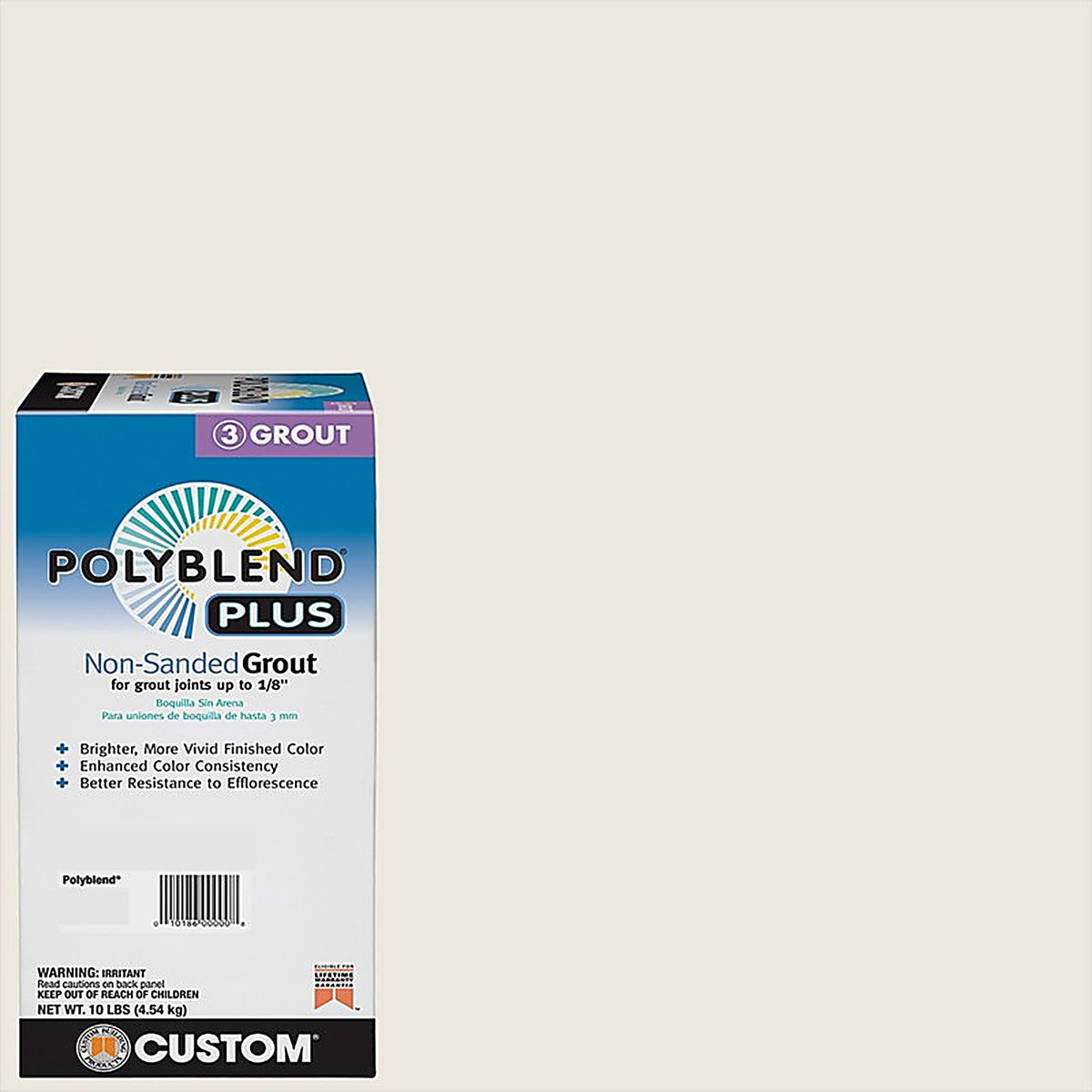 Custom Building Products PBPG38110 Polyblend Plus Indoor and Outdoor Bright White Non-Sanded Grout 10 lb