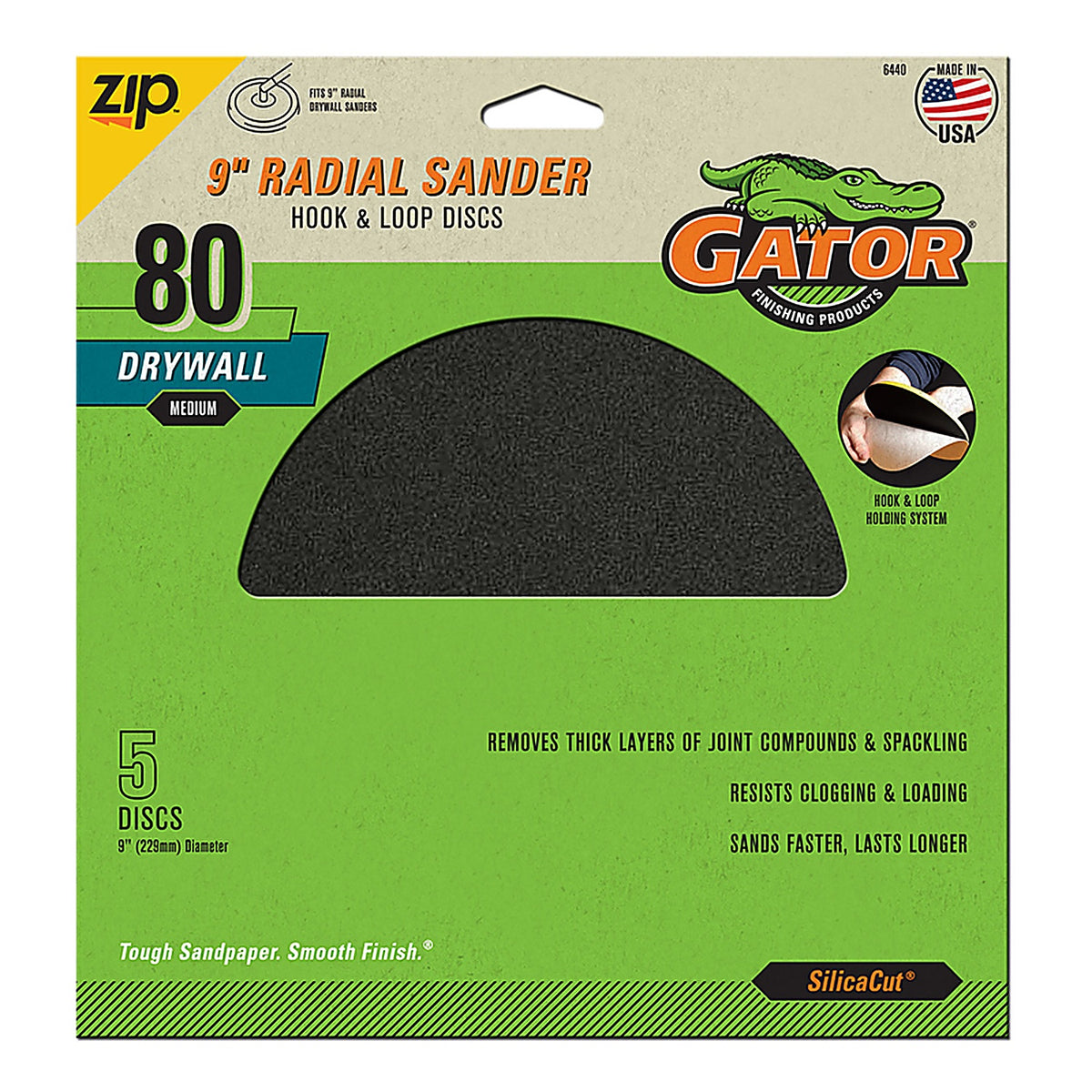 Gator 6440 9 in. Silicon Carbide Hook and Loop Drywall Sanding Disc 80 Grit Medium 5/Pack