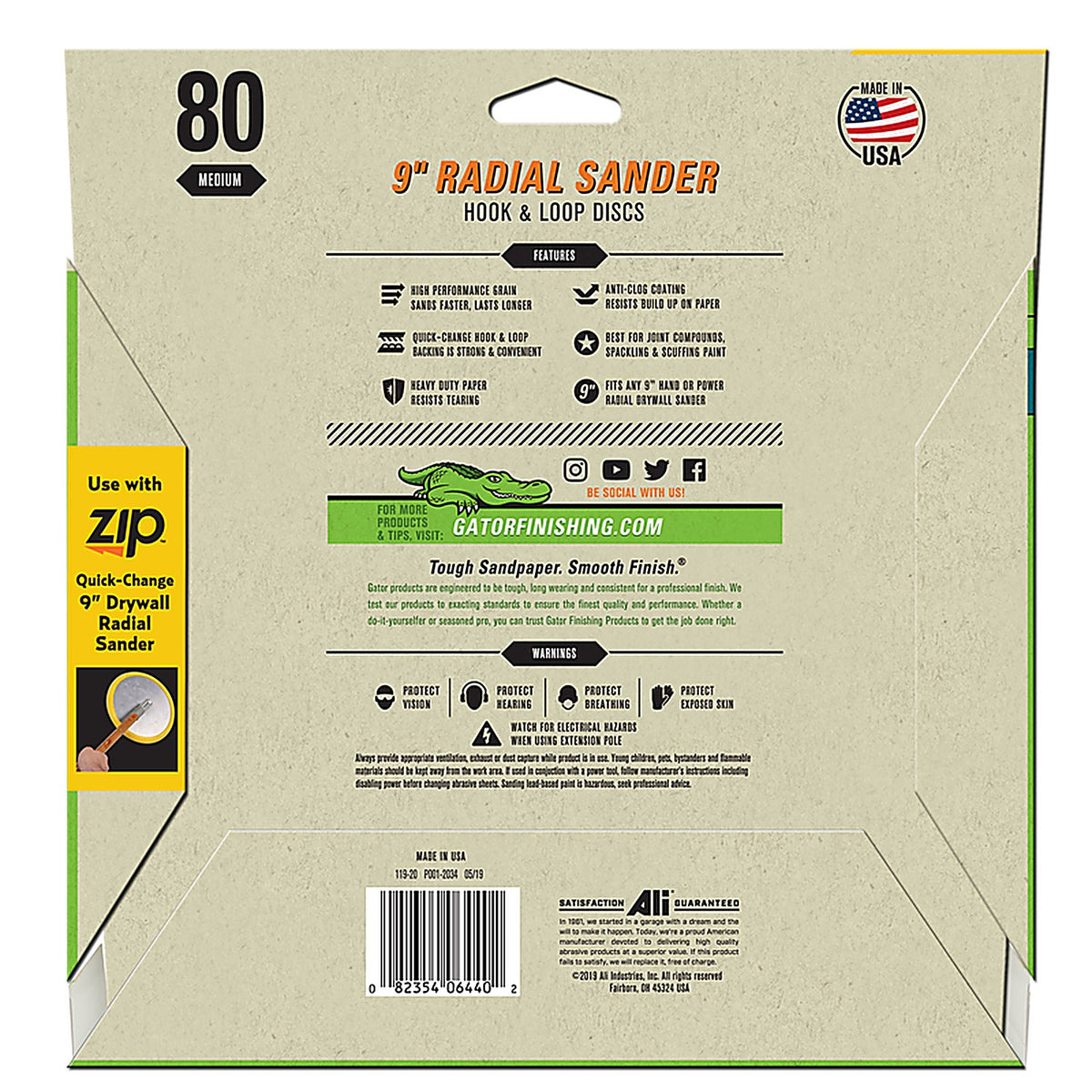 Gator 6440 9 in. Silicon Carbide Hook and Loop Drywall Sanding Disc 80 Grit Medium 5/Pack