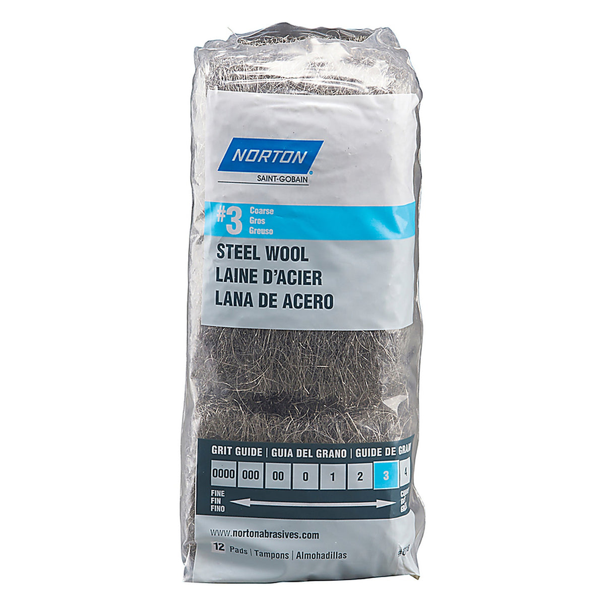Norton 7660768118 3 Grade Coarse Steel Wool Pad 12/Pack