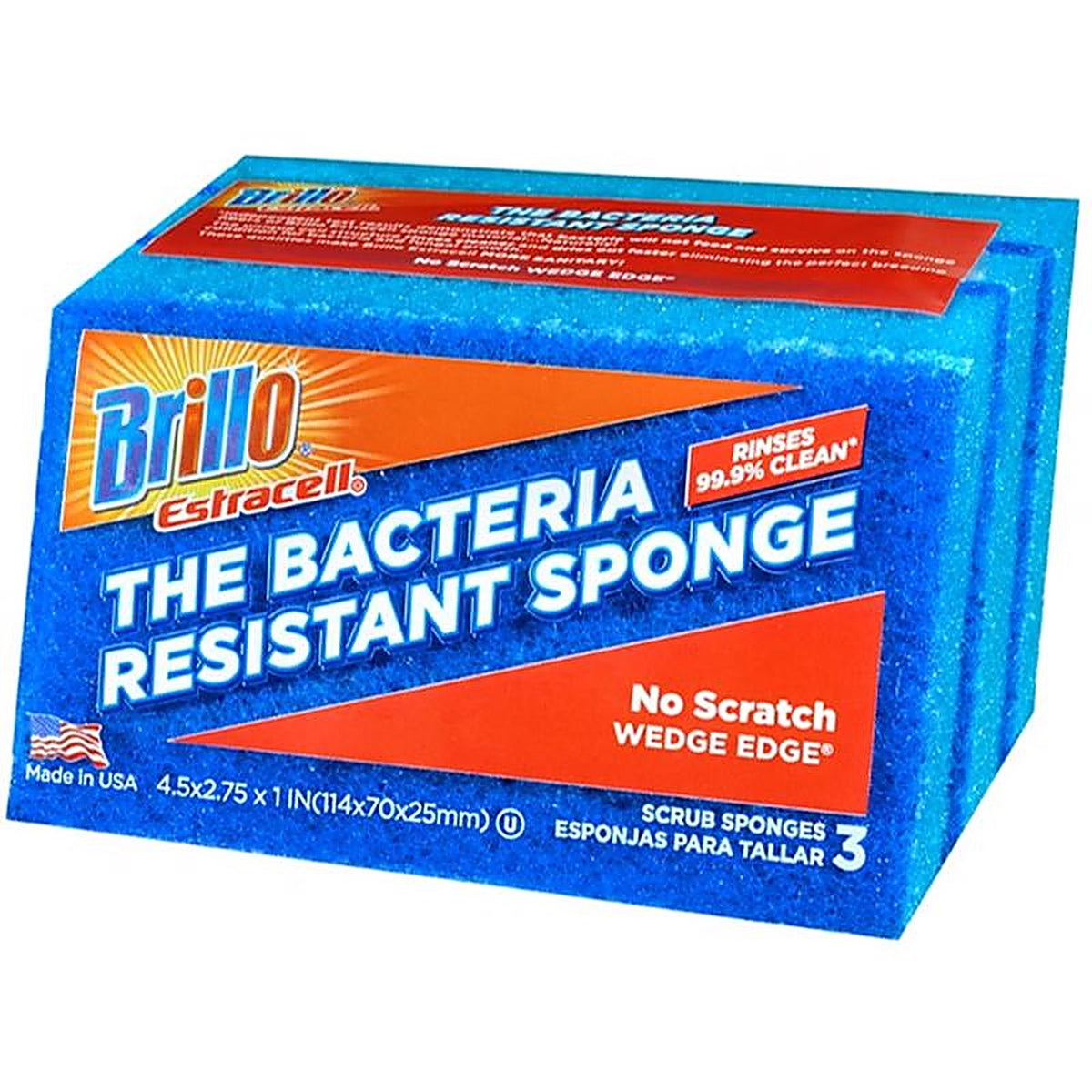 Brillo - 21034 - Estracell Non-Scratch Scrubber Sponge for Kitchen 4.5 In. L 3 Piece
