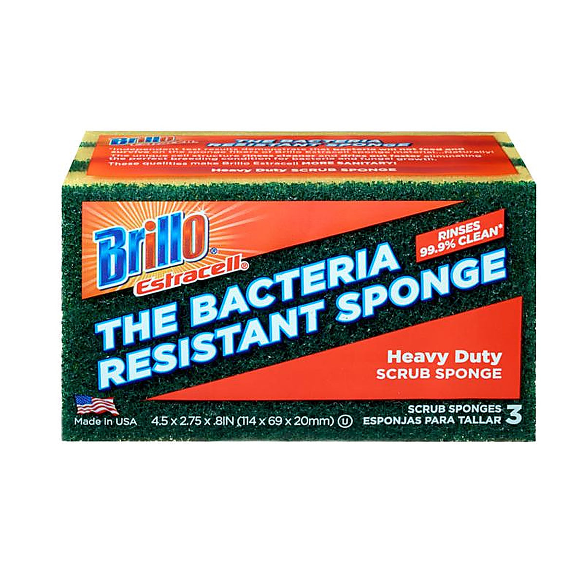 Brillo - 21031 - Estracell Heavy Duty Scrubber Sponge for All Purpose 4.5 In. L 3 Piece