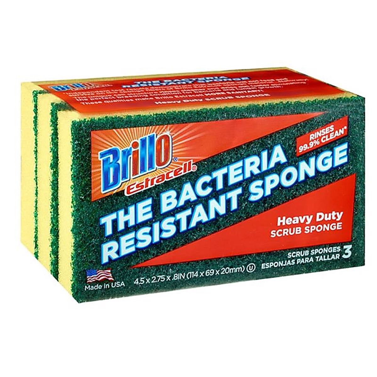 Brillo - 21031 - Estracell Heavy Duty Scrubber Sponge for All Purpose 4.5 In. L 3 Piece
