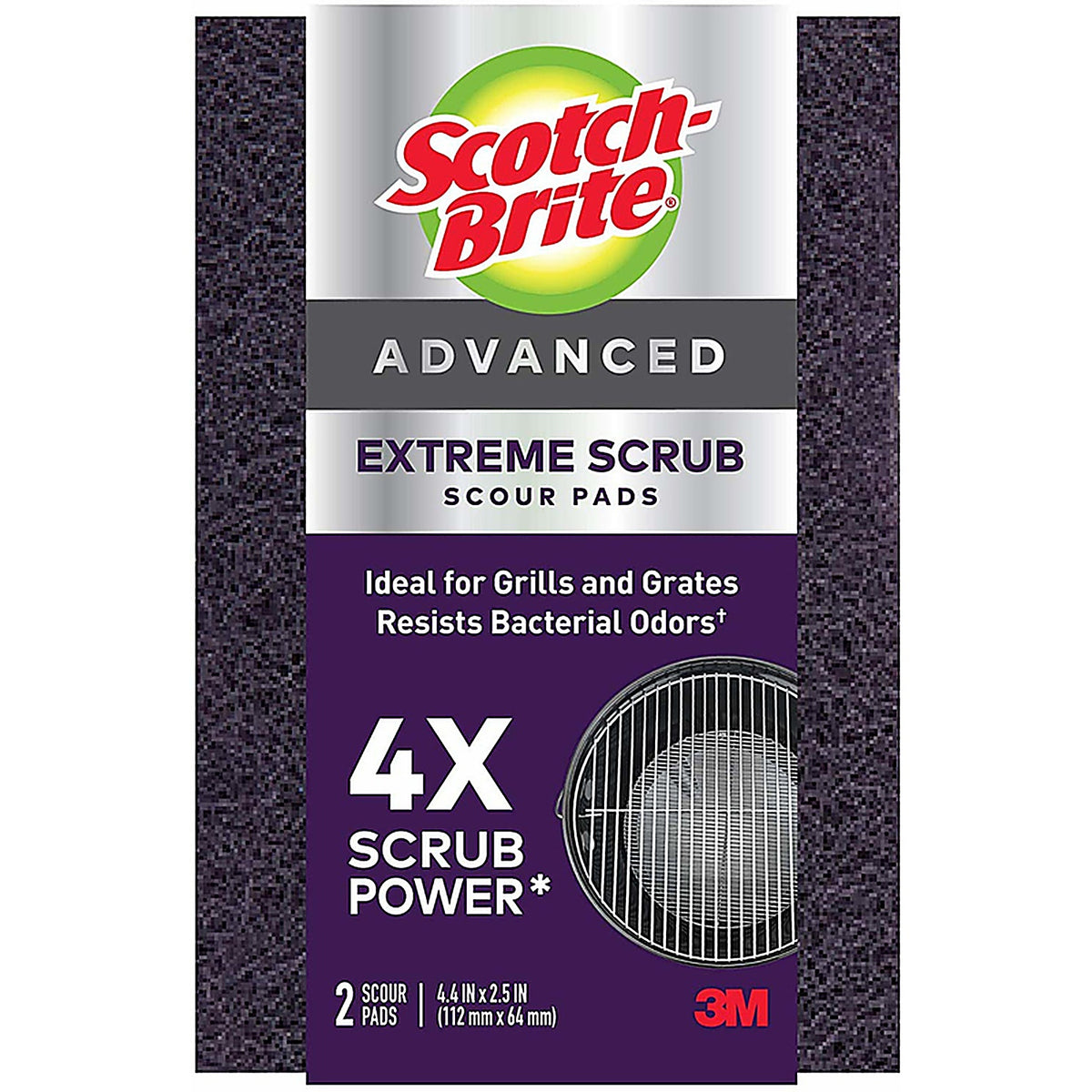 3M 77222-R Scotch-Brite Extreme Scrub Heavy Duty Scouring Pad For Grill 4.4 in. L 2/Pack