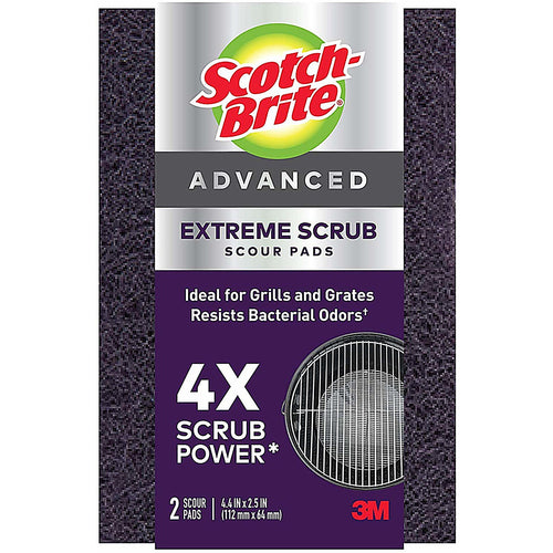 3M 77222-R Scotch-Brite Extreme Scrub Heavy Duty Scouring Pad For Grill 4.4 in. L 2/Pack