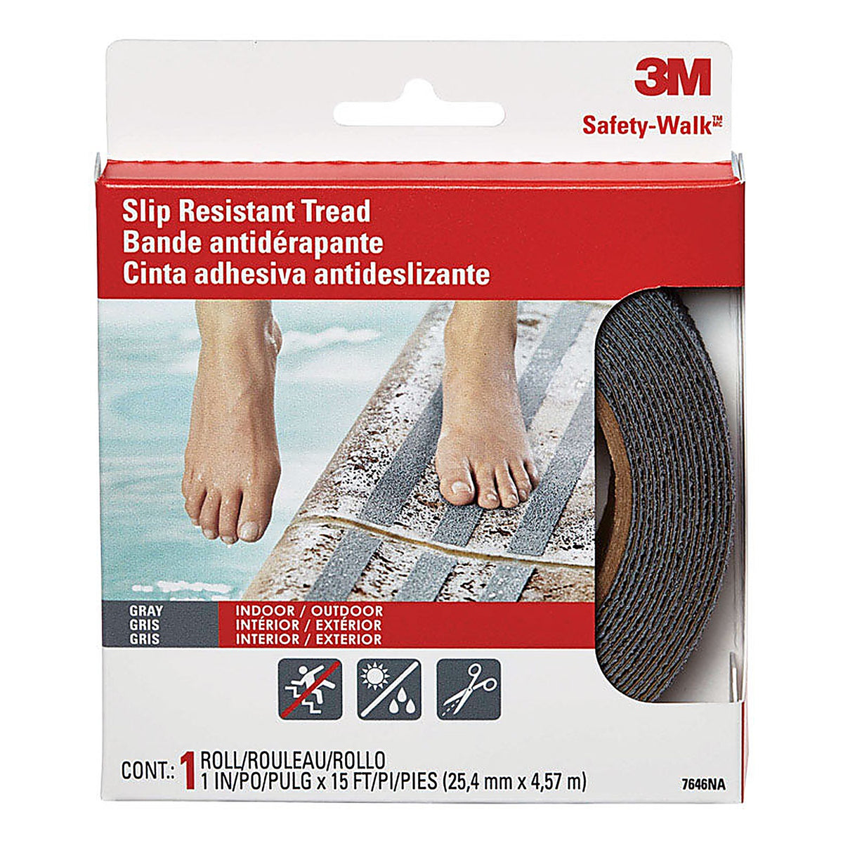 3M - 370G-R1X180 - Safety-Walk Gray Anti-Slip Tape 1 In. W X 15 Ft. L