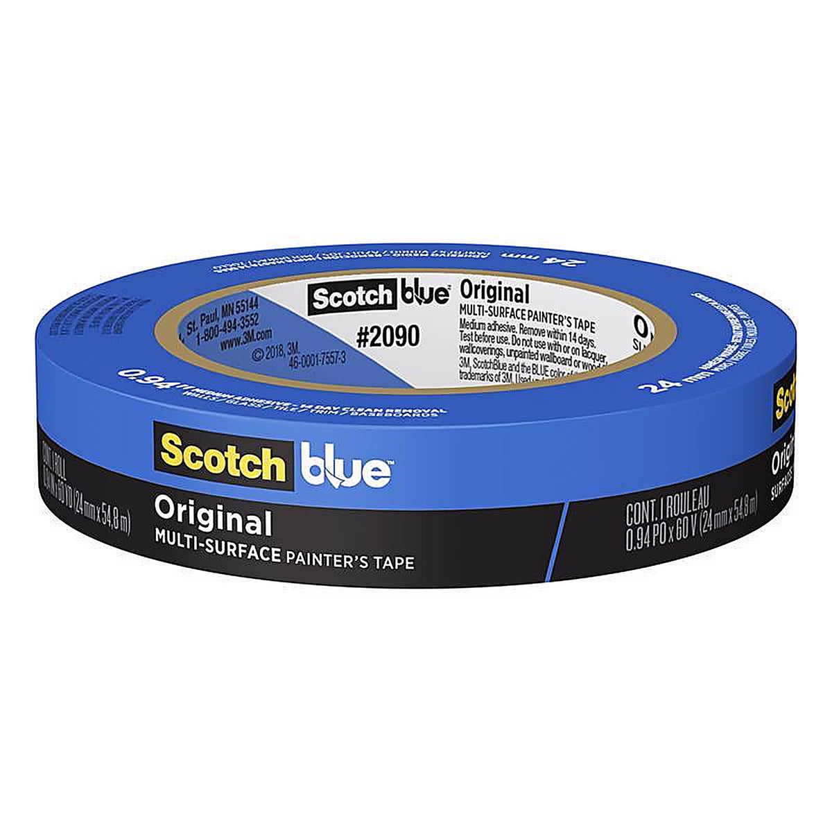 3M 2090-24NC ScotchBlue 0.94in. W x 60yd. L Blue Medium Strength Original Painters Tape