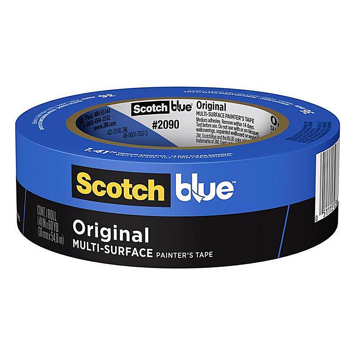 3M 2090-36NC ScotchBlue 1.41in. W x 60yd. L Blue Medium Strength Original Painters Tape