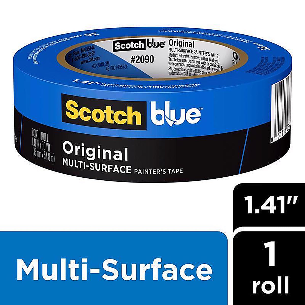 3M 2090-36NC ScotchBlue 1.41in. W x 60yd. L Blue Medium Strength Original Painters Tape