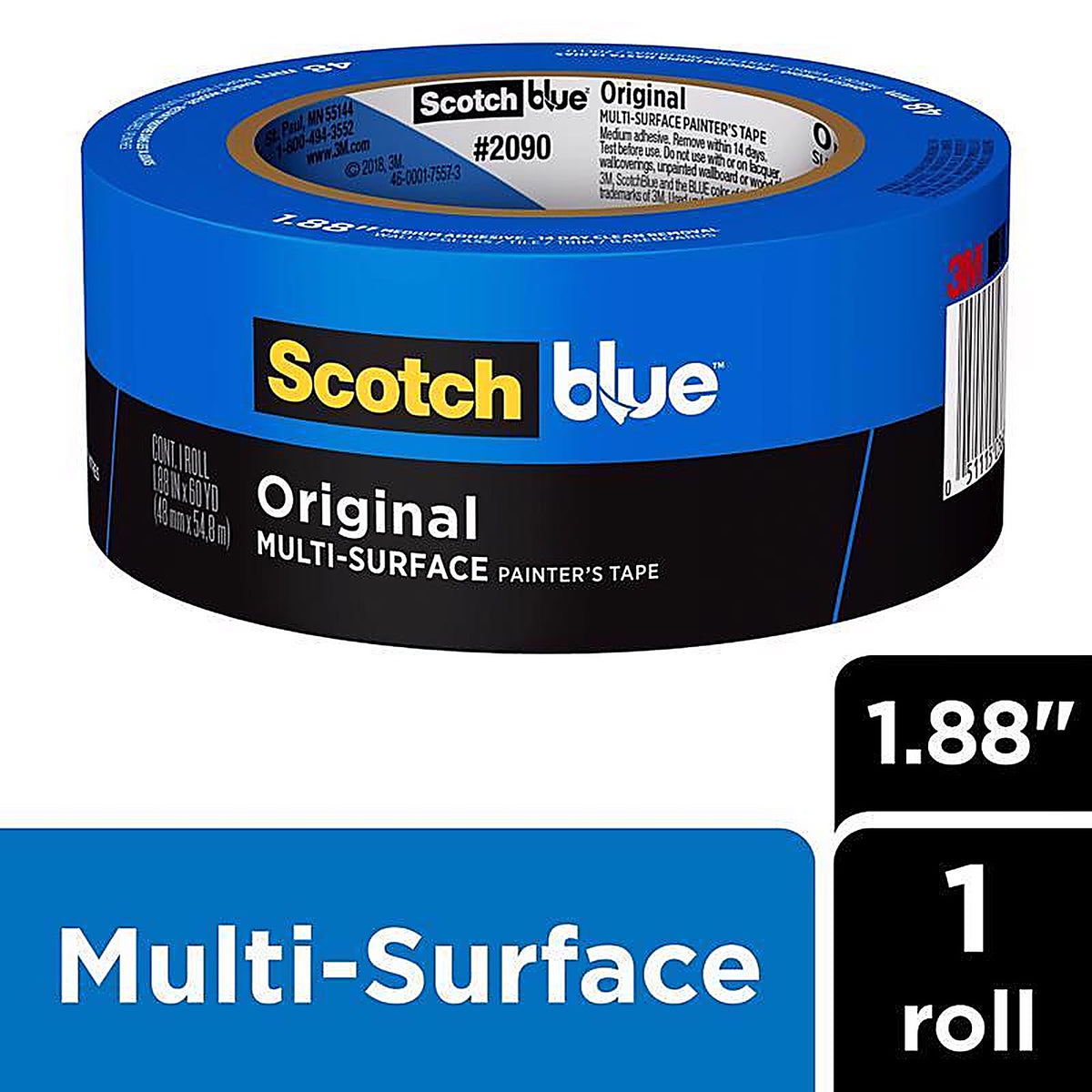 3M 2090-48NC ScotchBlue 1.88in. W x 60yd. L Blue Medium Strength Original Painters Tape