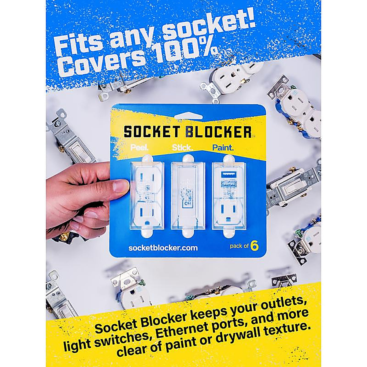 Socket Blocker - 1001619 - 1.875 In. W X 4 In. L Clear High Strength Mask and Peel 6 Pack