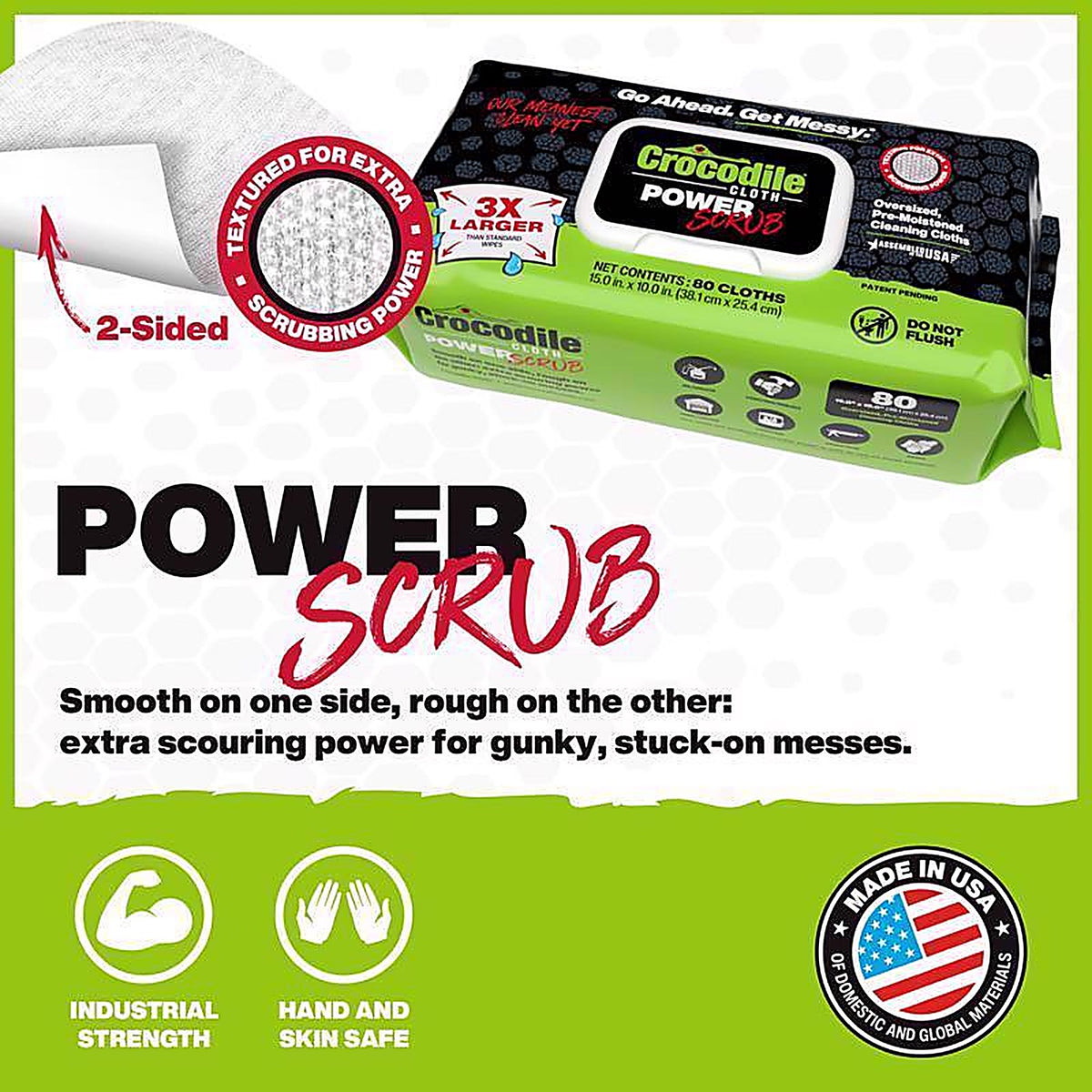 Crocodile Cloth - 6500-080 - Power Scrub Fiber Blend Cleaning Cloth 15 In. W X 10 In. L 80 Pack