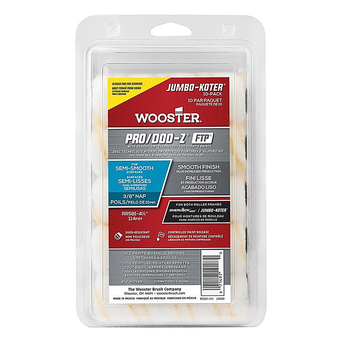 Wooster RR581-41/2 PRO/DOO-Z 4.5 in. W x 3/8 in. Jumbo Paint Roller Cover 10/Pack