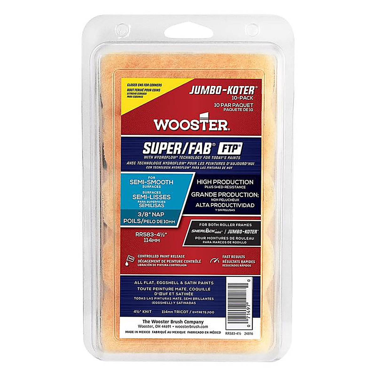 Wooster RR583-41/2 Super/FAB 4.5 in. W x 3/8 in. Jumbo Paint Roller Cover 10/Pack